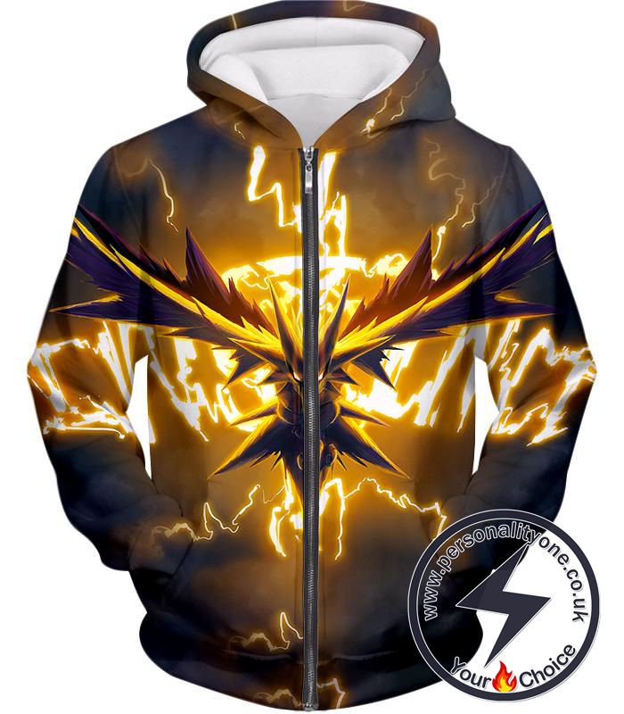 Pokemon Most Powerful Thunder Pokemon Zapdos Super Action Zip Up Hoodie